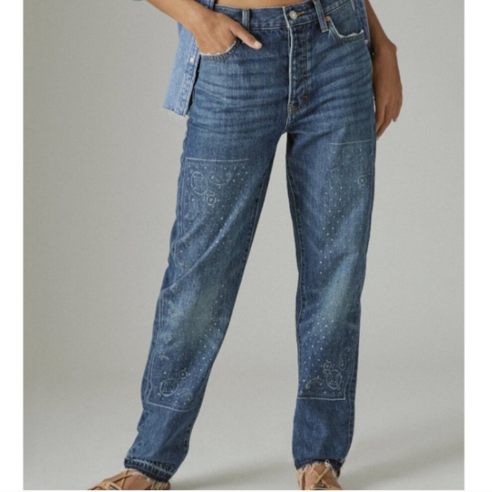 Lucky Legend Drew Mom Paisley High-Rise Taper Jeans Size 10 NWOT